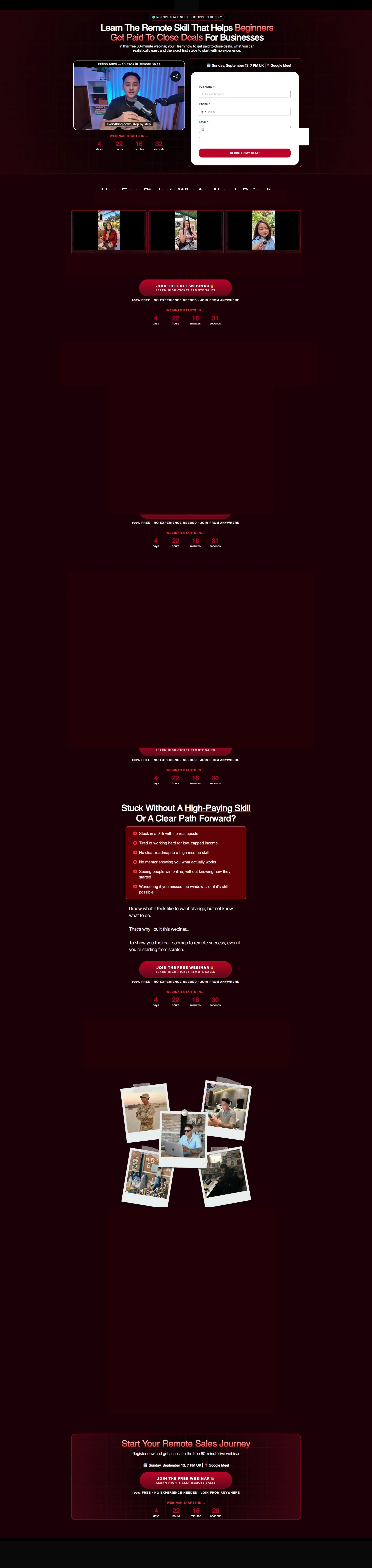 The front end of the webinar